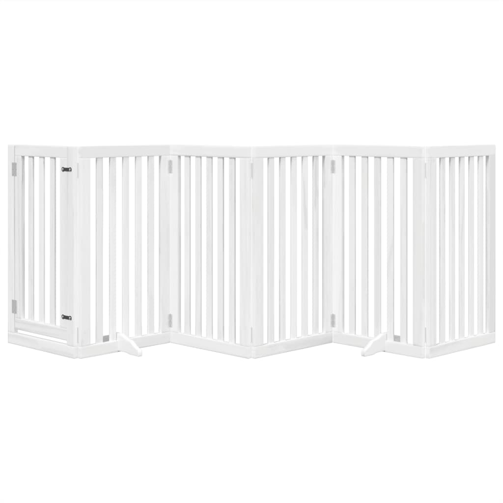 6-Tlg. Hundetor Mit Tür Faltbar 300 Cm Pappelholz