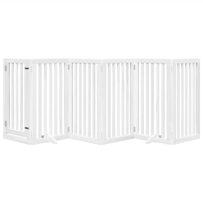 6-Tlg. Hundetor Mit Tür Faltbar 300 Cm Pappelholz