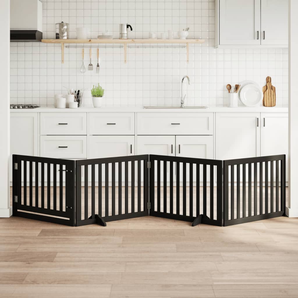 4-Tlg. Hundetor Mit Tür Faltbar 320 Cm Pappelholz