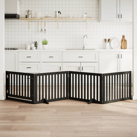 4-Tlg. Hundetor Mit Tür Faltbar 320 Cm Pappelholz