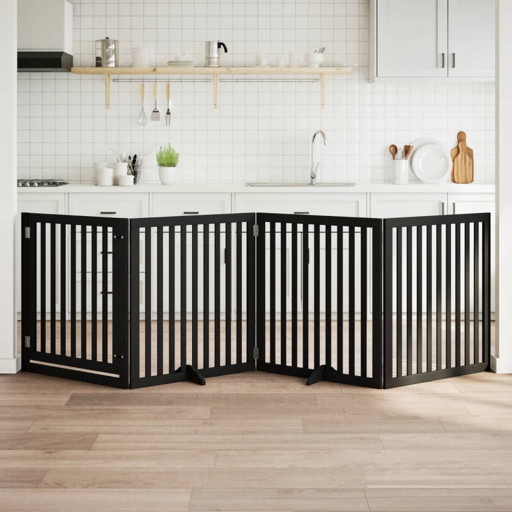 4-Tlg. Hundetor Mit Tür Faltbar 320 Cm Pappelholz