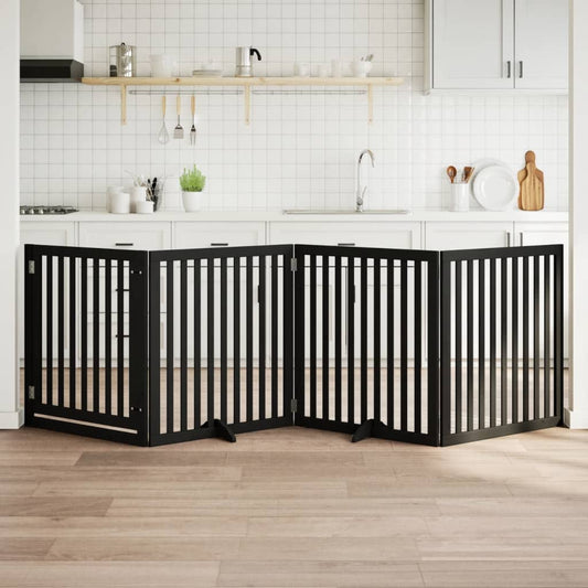 4-Tlg. Hundetor Mit Tür Faltbar 320 Cm Pappelholz