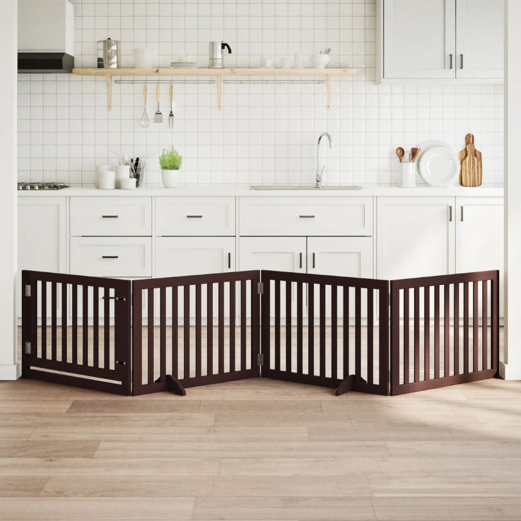 4-Tlg. Hundetor Mit Tür Faltbar 320 Cm Pappelholz