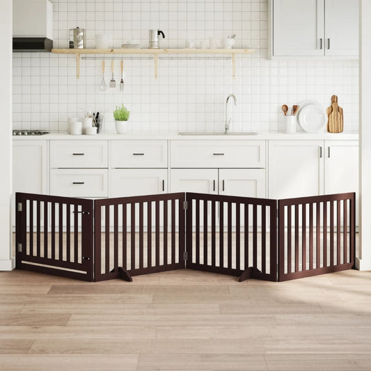 4-Tlg. Hundetor Mit Tür Faltbar 320 Cm Pappelholz