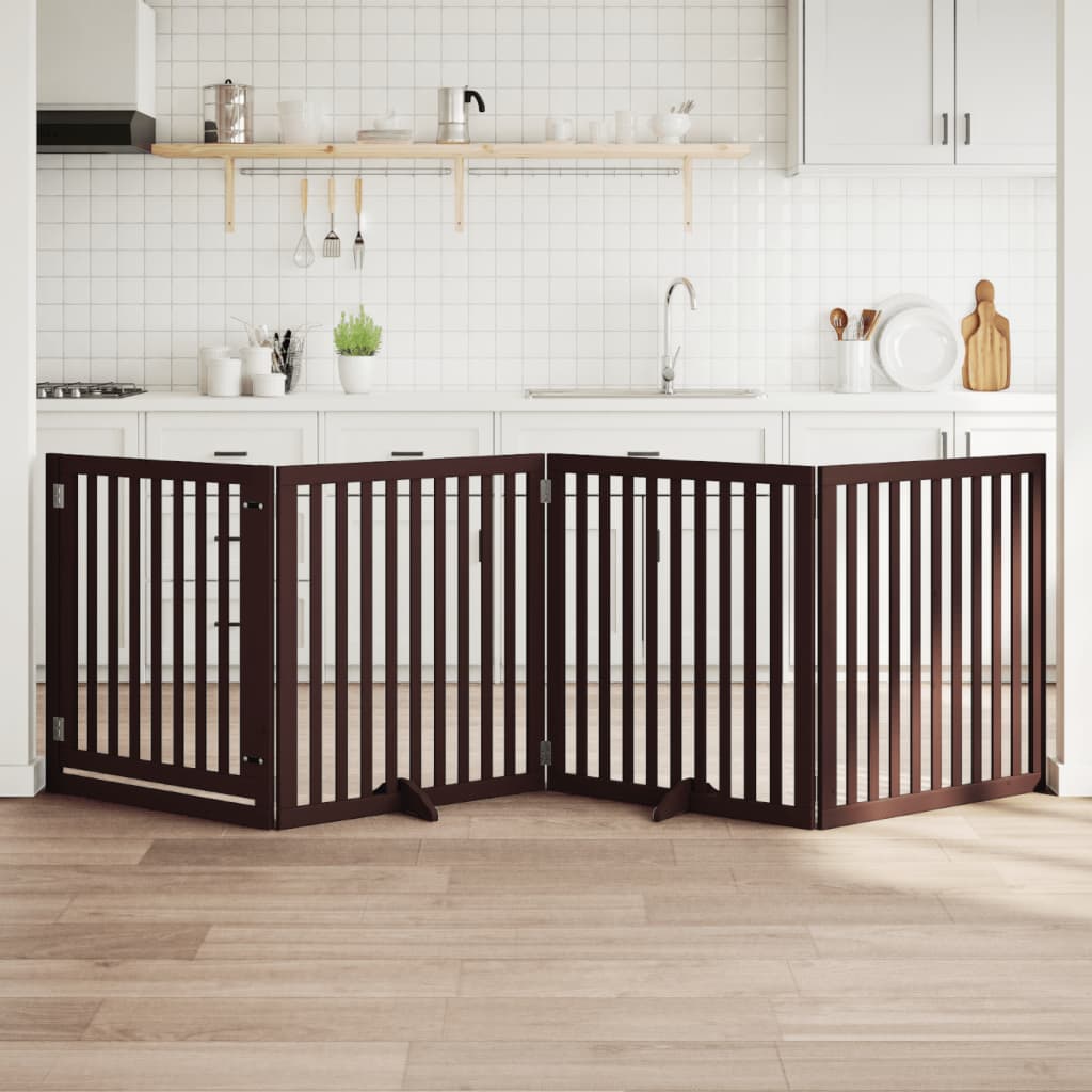 4-Tlg. Hundetor Mit Tür Faltbar 320 Cm Pappelholz