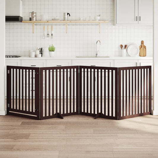 4-Tlg. Hundetor Mit Tür Faltbar 320 Cm Pappelholz