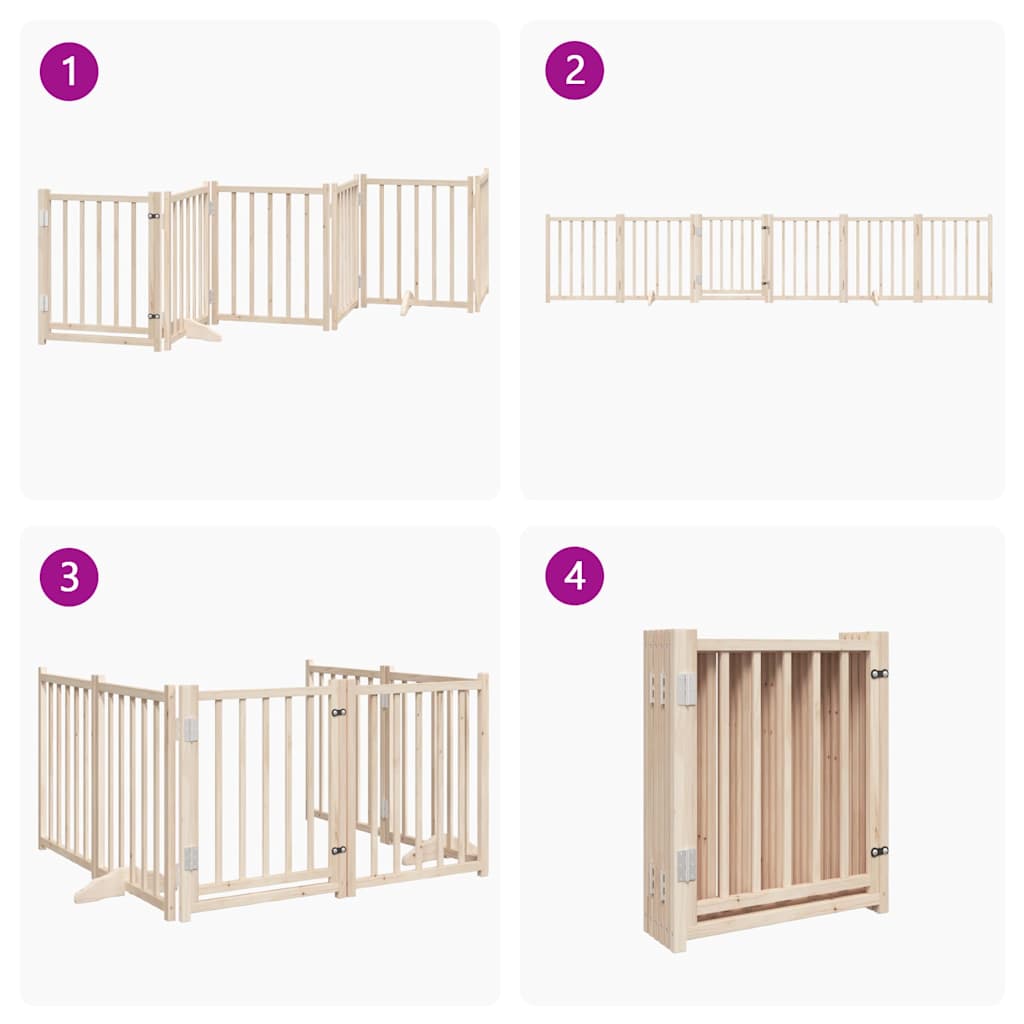 6-Tlg. Hundetor Mit Tür Faltbar 300 Cm Massivholz Tanne