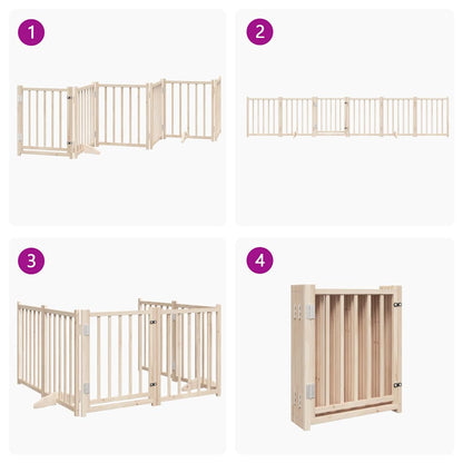 6-Tlg. Hundetor Mit Tür Faltbar 300 Cm Massivholz Tanne