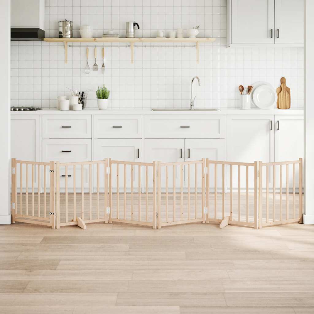 6-Tlg. Hundetor Mit Tür Faltbar 300 Cm Massivholz Tanne