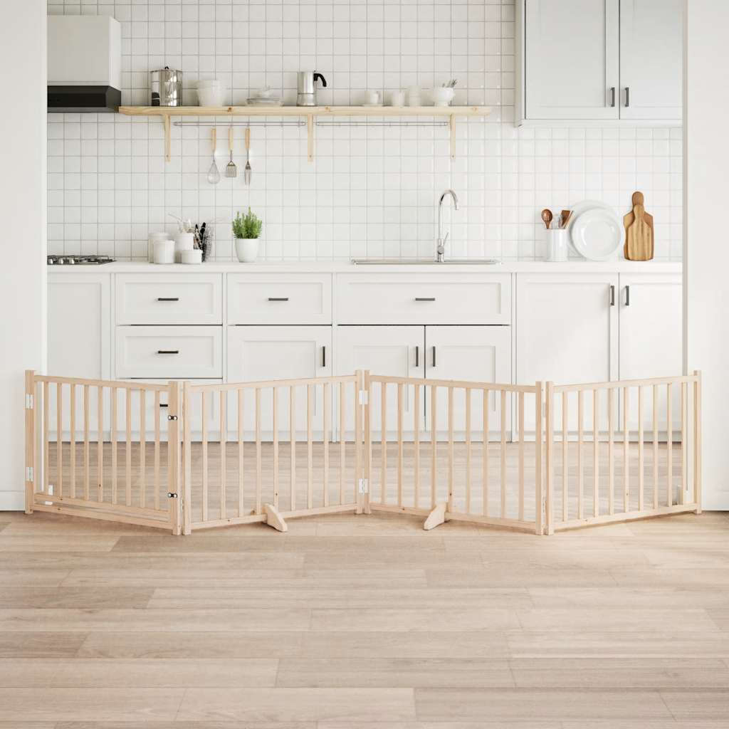 4-Tlg. Hundetor Mit Tür Faltbar 320 Cm Massivholz Tanne