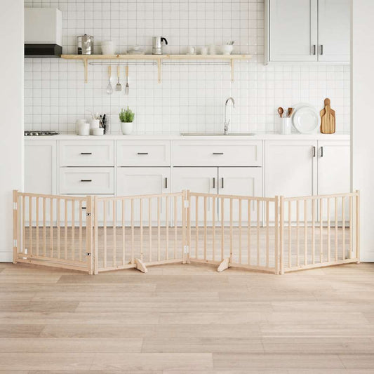 4-Tlg. Hundetor Mit Tür Faltbar 320 Cm Massivholz Tanne