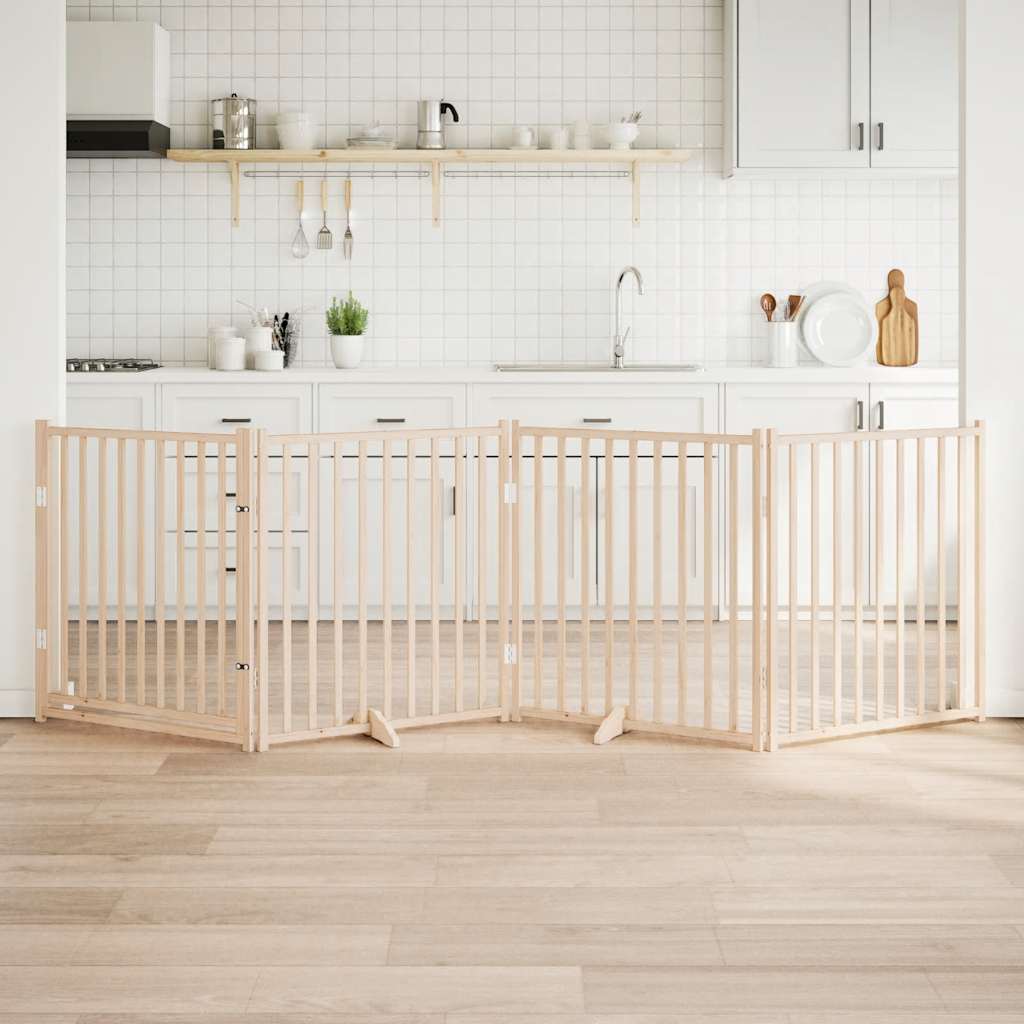 Hundegitter Mit Tür Faltbar 4 Paneele 320 Cm Massivholz Tanne