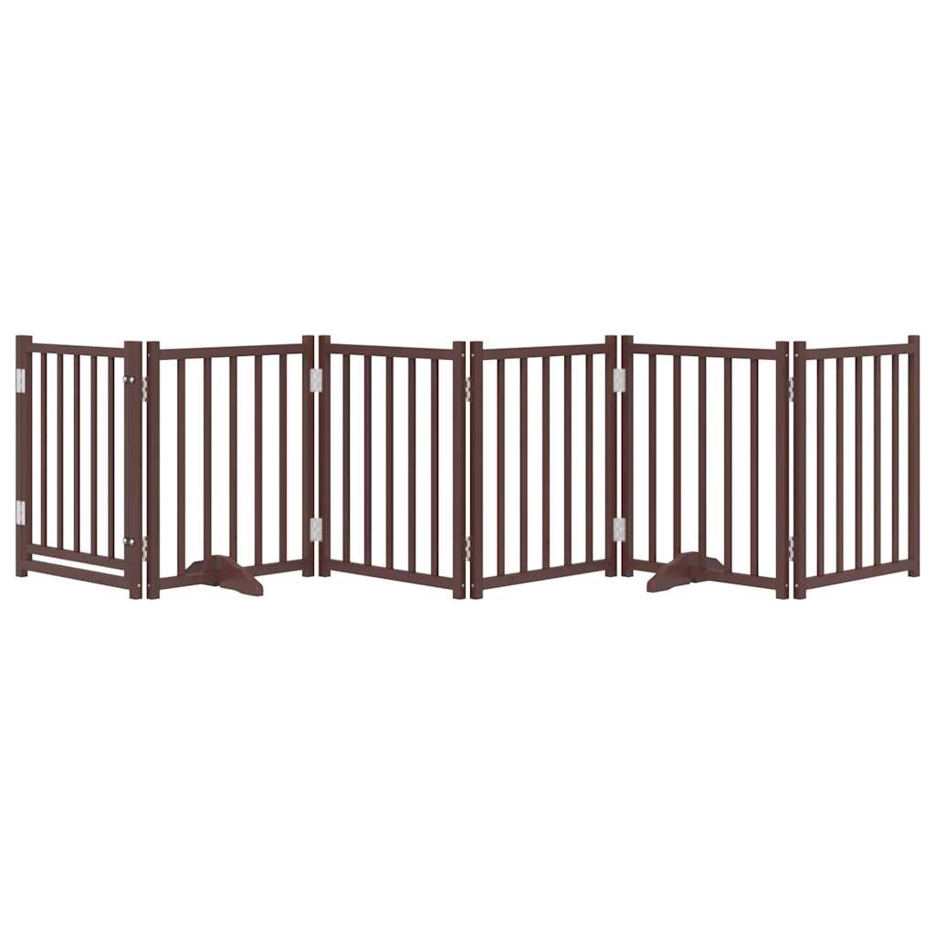 6-Tlg. Hundetor Mit Tür Faltbar Braun Eiche 300 Cm Tannenholz