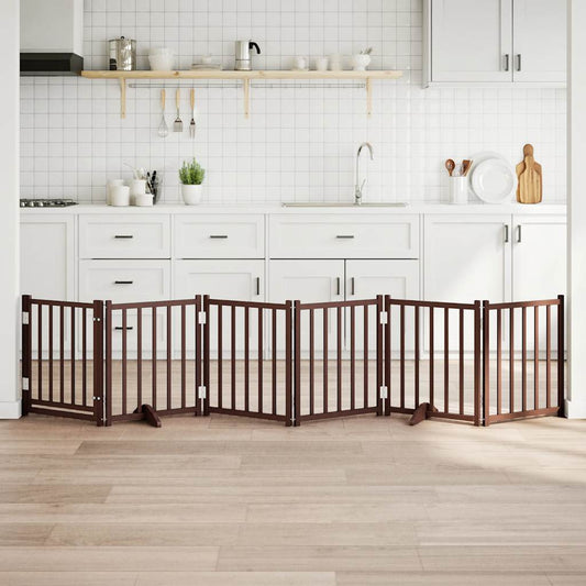 6-Tlg. Hundetor Mit Tür Faltbar Braun Eiche 300 Cm Tannenholz