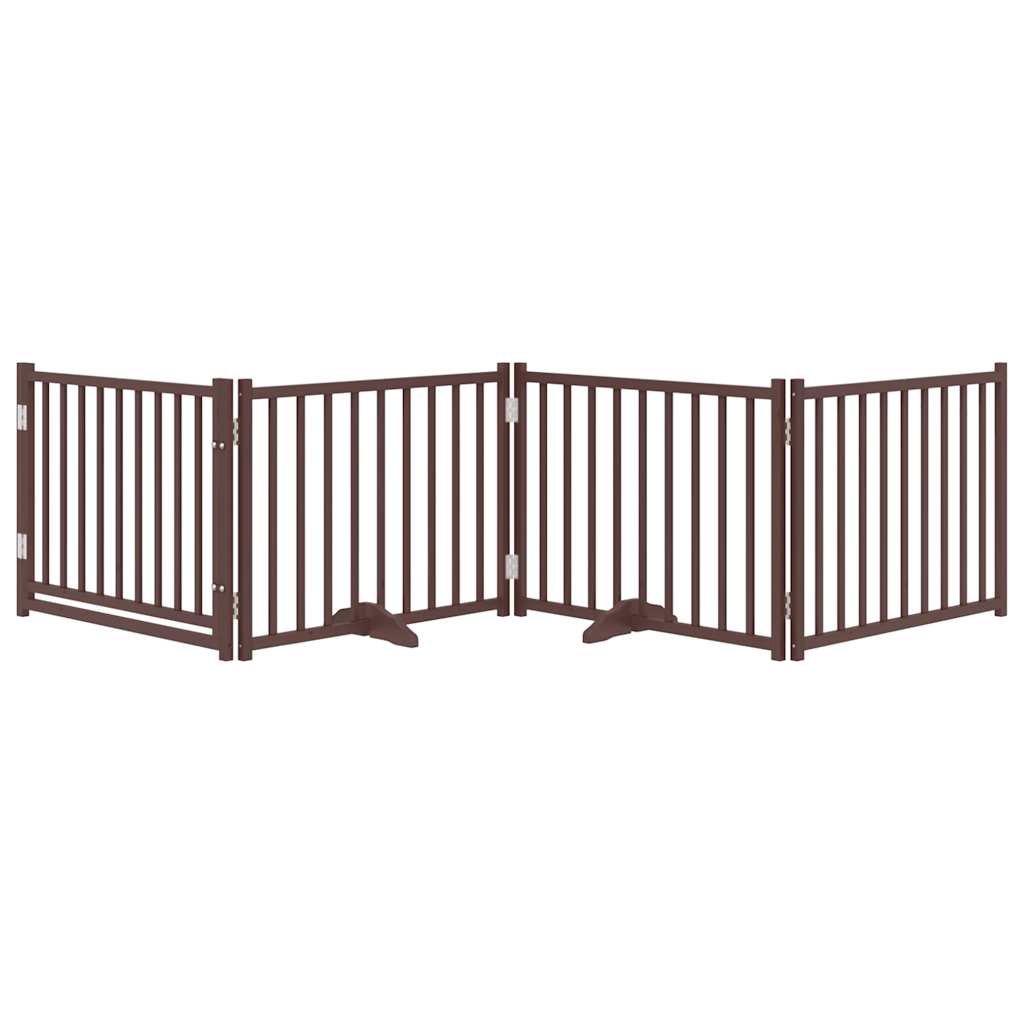 4-Tlg. Hundetor Mit Tür Faltbar Braun Eiche 320 Cm Tannenholz