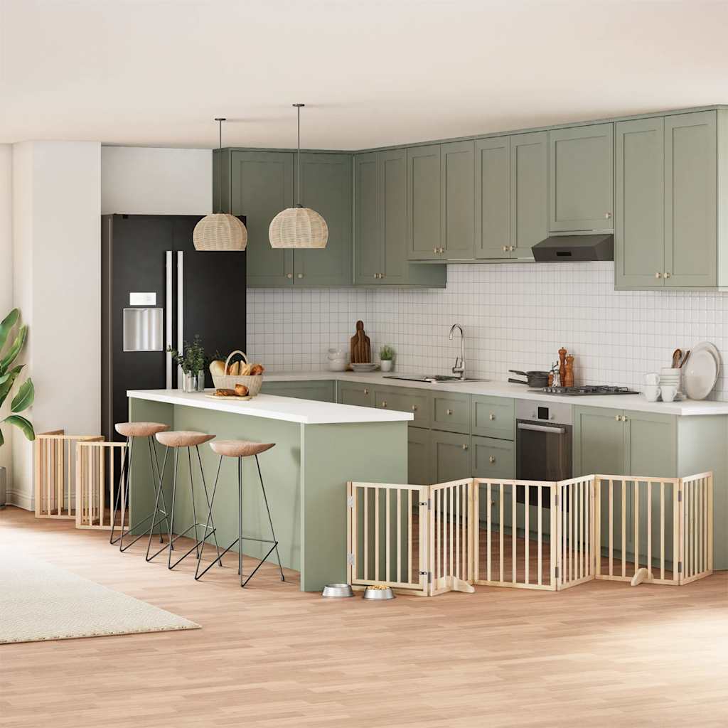 9-Tlg. Hundetor Mit Tür Faltbar 450 Cm Pappelholz