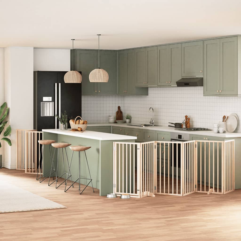 9-Tlg. Hundetor Mit Tür Faltbar 450 Cm Pappelholz