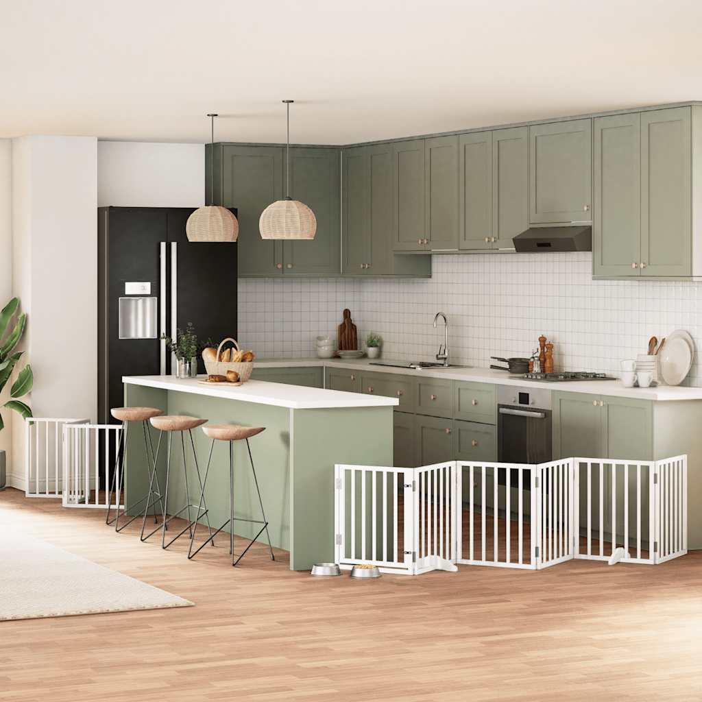 9-Tlg. Hundetor Mit Tür Faltbar 450 Cm Pappelholz