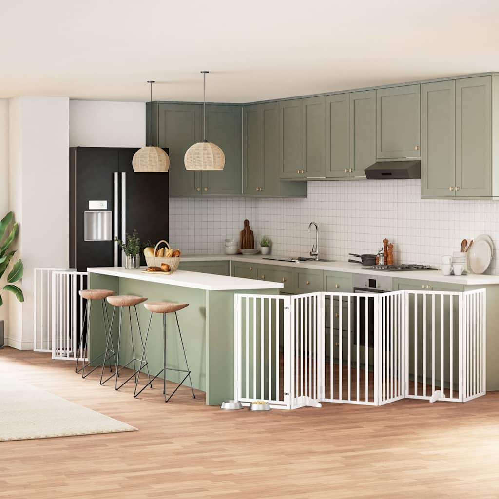 9-Tlg. Hundetor Mit Tür Faltbar 450 Cm Pappelholz