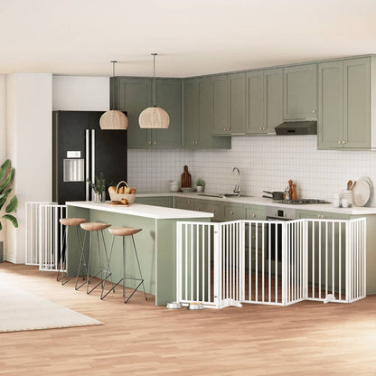 9-Tlg. Hundetor Mit Tür Faltbar 450 Cm Pappelholz