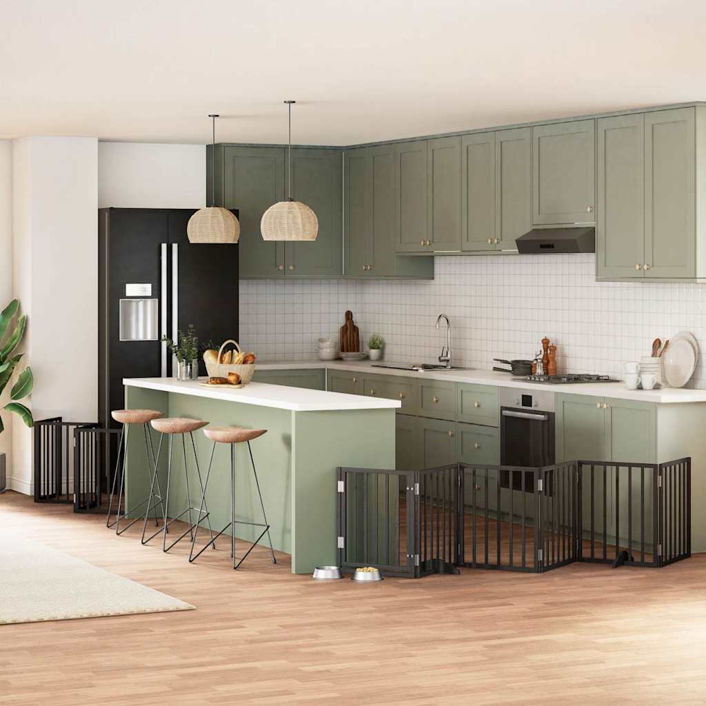 9-Tlg. Hundetor Mit Tür Faltbar 450 Cm Pappelholz