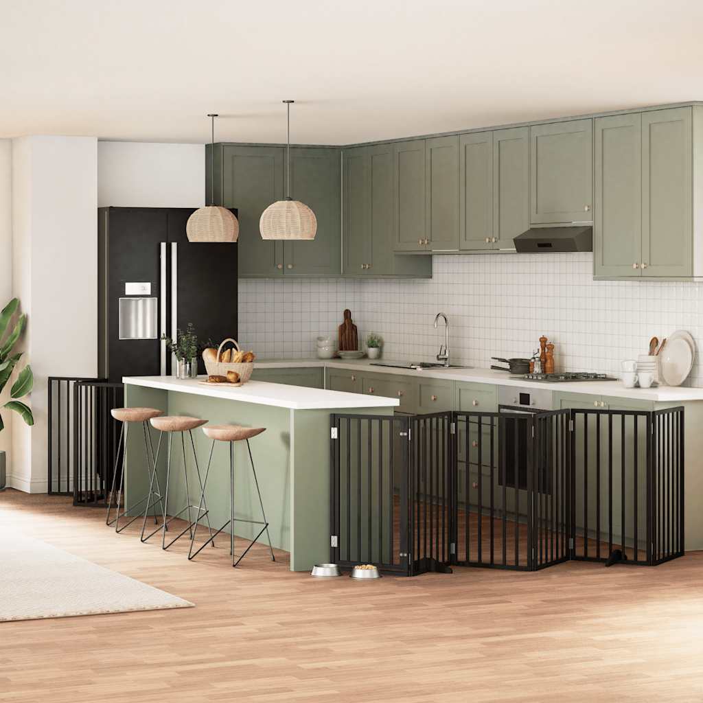 9-Tlg. Hundetor Mit Tür Faltbar 450 Cm Pappelholz