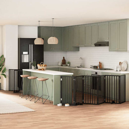 9-Tlg. Hundetor Mit Tür Faltbar 450 Cm Pappelholz