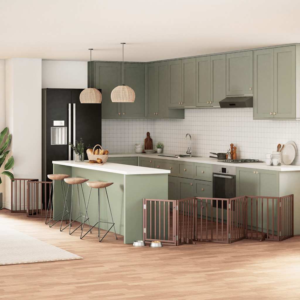 9-Tlg. Hundetor Mit Tür Faltbar 450 Cm Pappelholz