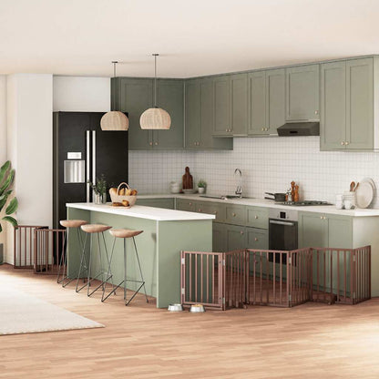 9-Tlg. Hundetor Mit Tür Faltbar 450 Cm Pappelholz