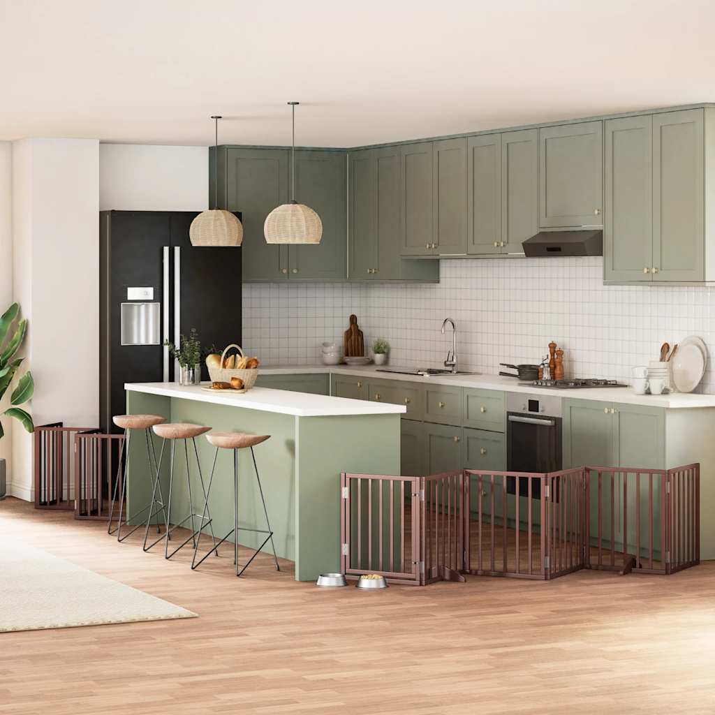 9-Tlg. Hundetor Mit Tür Faltbar 450 Cm Pappelholz