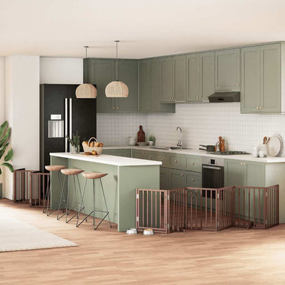 9-Tlg. Hundetor Mit Tür Faltbar 450 Cm Pappelholz