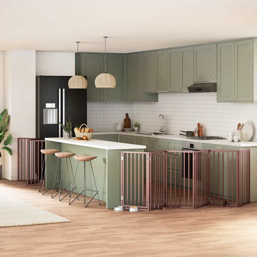 9-Tlg. Hundetor Mit Tür Faltbar 450 Cm Pappelholz