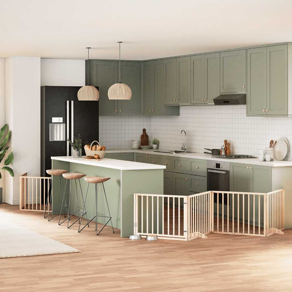 9-Tlg. Hundetor Mit Tür Faltbar 450 Cm Pappelholz