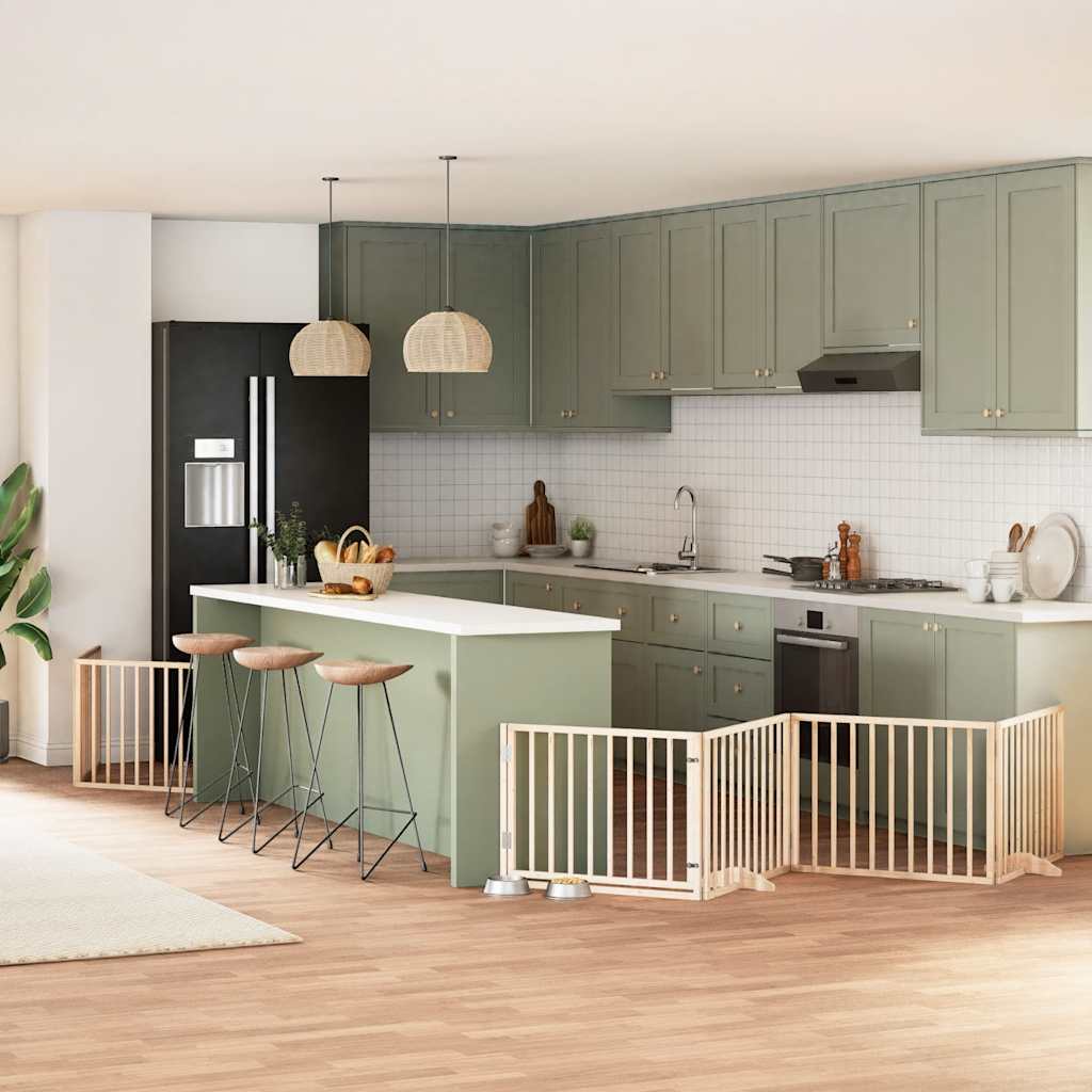 9-Tlg. Hundetor Mit Tür Faltbar 450 Cm Pappelholz