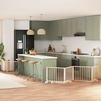 9-Tlg. Hundetor Mit Tür Faltbar 450 Cm Pappelholz