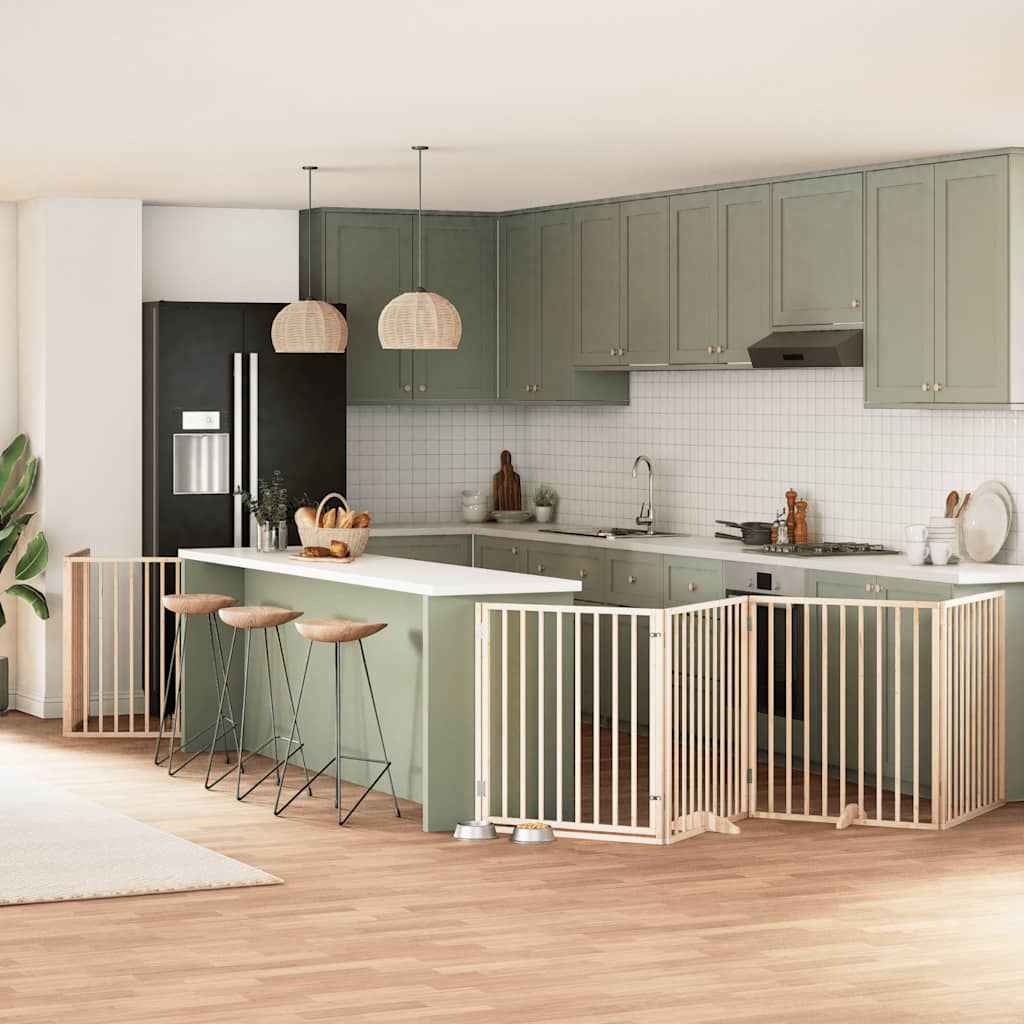 9-Tlg. Hundetor Mit Tür Faltbar 450 Cm Pappelholz