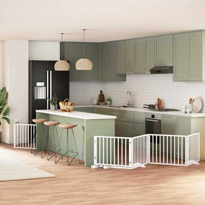 9-Tlg. Hundetor Mit Tür Faltbar 450 Cm Pappelholz