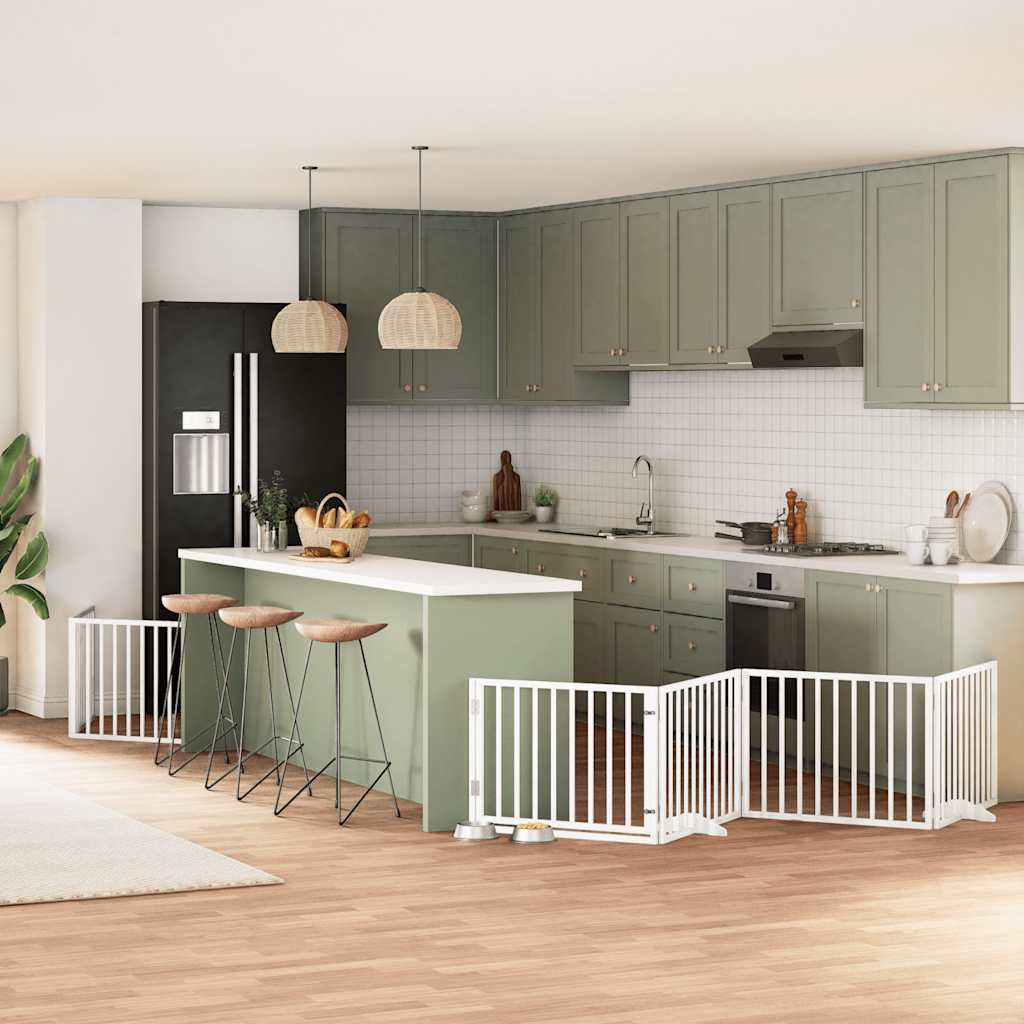 9-Tlg. Hundetor Mit Tür Faltbar 450 Cm Pappelholz