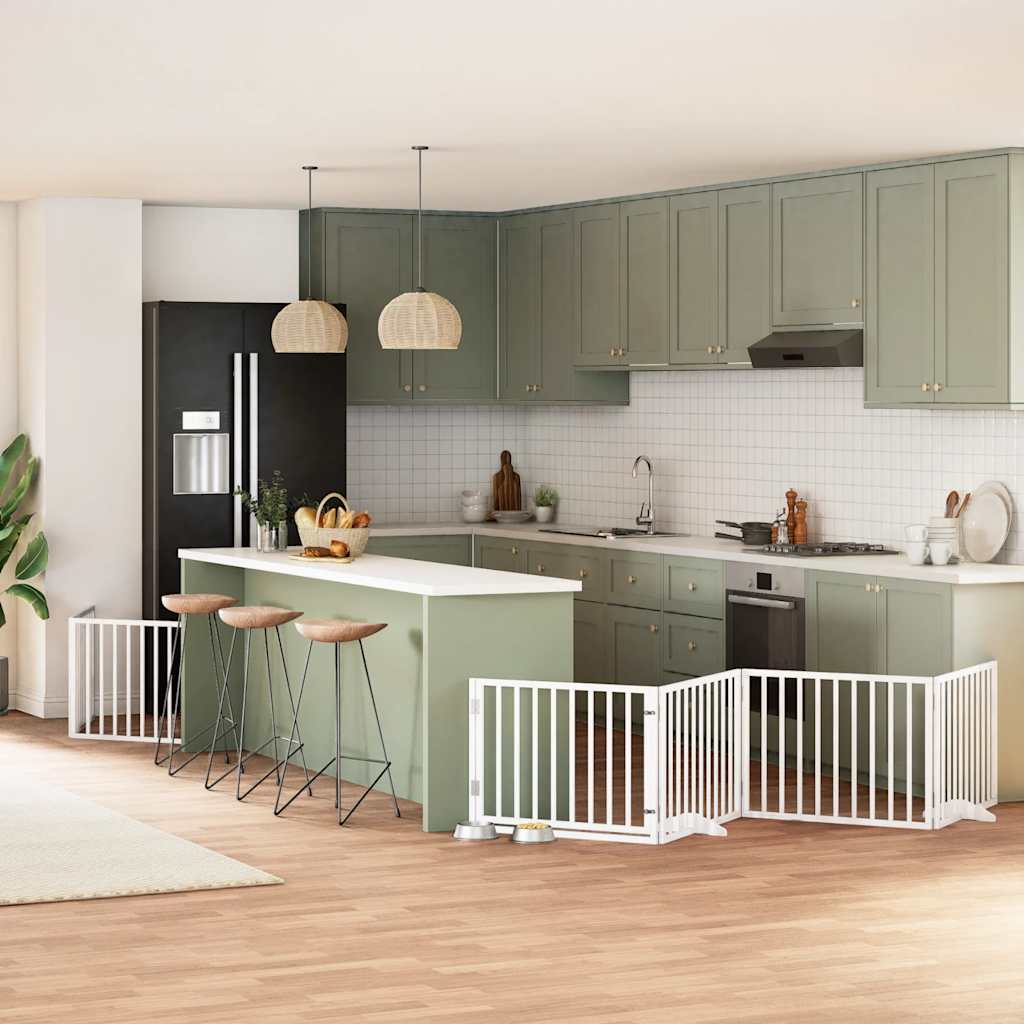 9-Tlg. Hundetor Mit Tür Faltbar 450 Cm Pappelholz