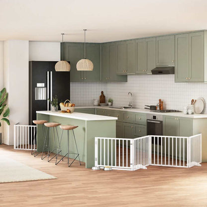 9-Tlg. Hundetor Mit Tür Faltbar 450 Cm Pappelholz