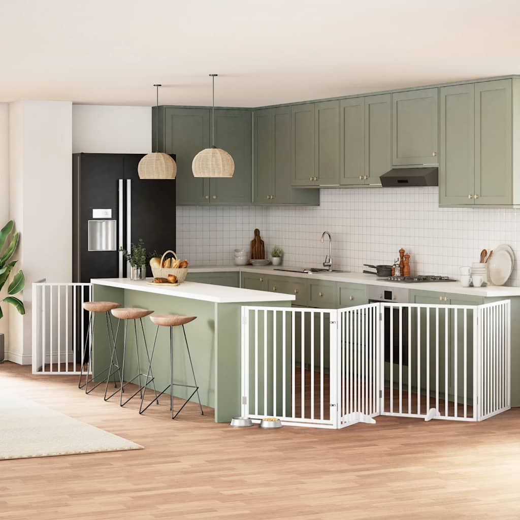 9-Tlg. Hundetor Mit Tür Faltbar 450 Cm Pappelholz