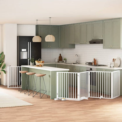 9-Tlg. Hundetor Mit Tür Faltbar 450 Cm Pappelholz