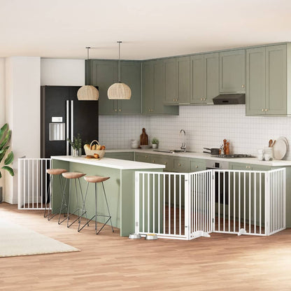 9-Tlg. Hundetor Mit Tür Faltbar 450 Cm Pappelholz