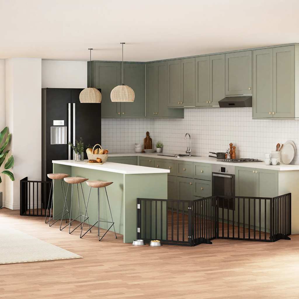 9-Tlg. Hundetor Mit Tür Faltbar 450 Cm Pappelholz