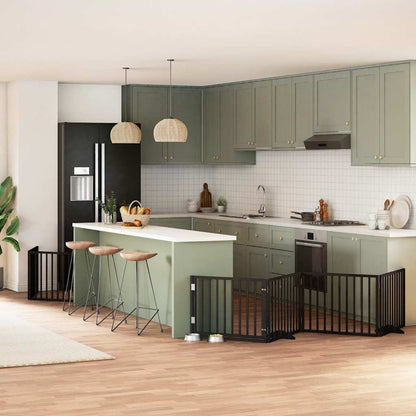 9-Tlg. Hundetor Mit Tür Faltbar 450 Cm Pappelholz