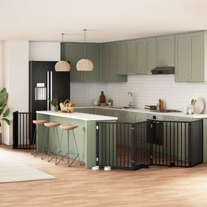 9-Tlg. Hundetor Mit Tür Faltbar 450 Cm Pappelholz