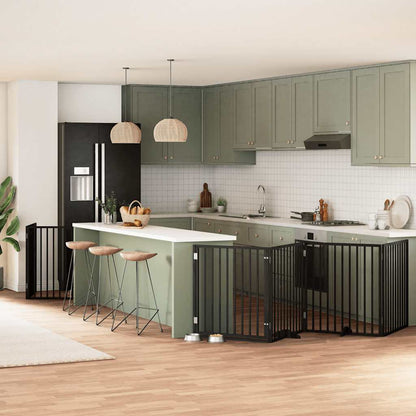 9-Tlg. Hundetor Mit Tür Faltbar 450 Cm Pappelholz