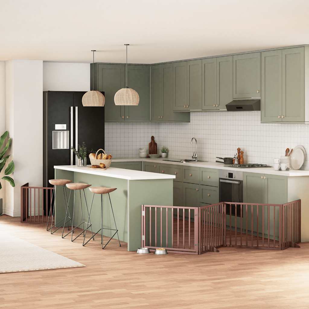 9-Tlg. Hundetor Mit Tür Faltbar 450 Cm Pappelholz