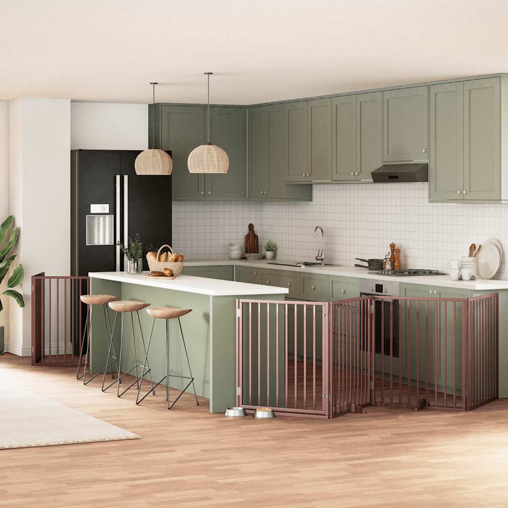 9-Tlg. Hundetor Mit Tür Faltbar 450 Cm Pappelholz