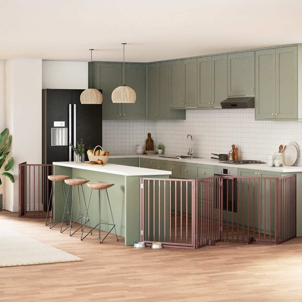 9-Tlg. Hundetor Mit Tür Faltbar 450 Cm Pappelholz